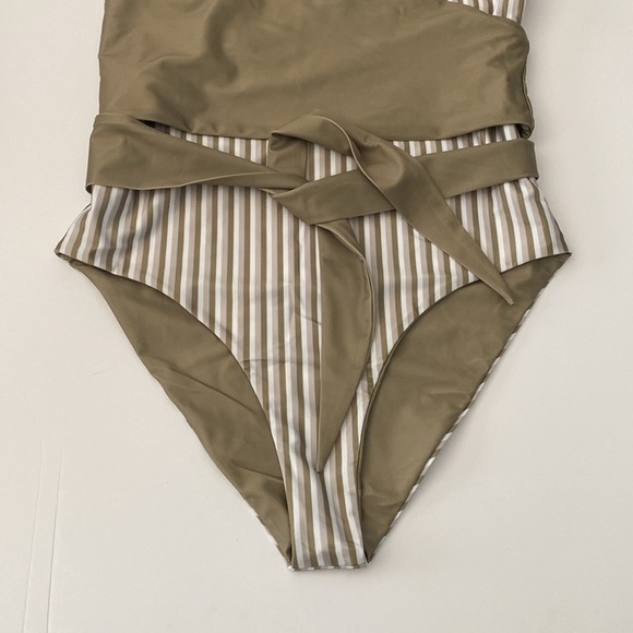 Baiia Mossman reversible wrap tie two piece swim suit AU 16/US 12 green stripe - Picture 3 of 8